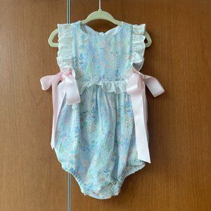 Bella Bliss Floral Bubble with Ruffle and Pink Satin Ribbon Detail 18M